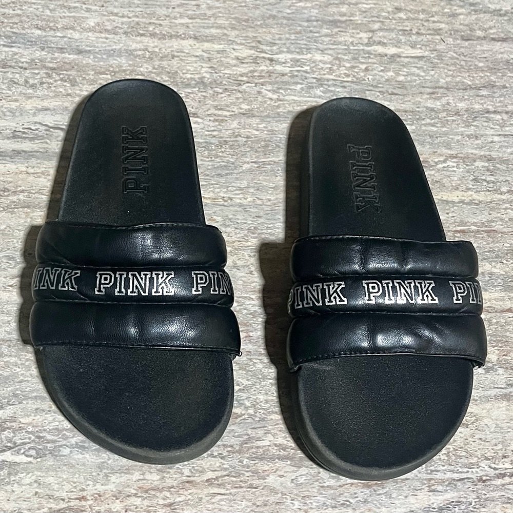 PINK Victoria's Secret Black quilted Slide Sandals
